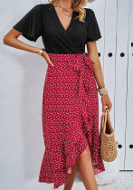 Women's Spring/Summer Chic Contrast Color V-Neck Dress