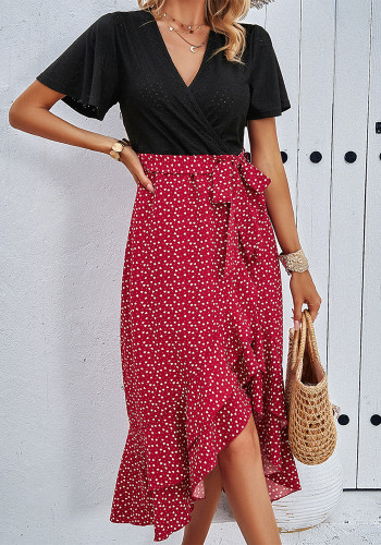 Women's Spring/Summer Chic Contrast Color V-Neck Dress