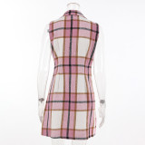 Women's Fashion Plaid Long Vest Turndown Collar Sleeveless Blazer