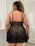 Plus Size Erotic Lingerie Sexy See Through Lace Mesh Strap Nightdress