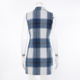 Women's Fashion Plaid Long Vest Turndown Collar Sleeveless Blazer