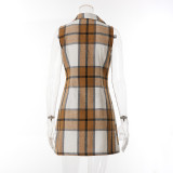 Women's Fashion Plaid Long Vest Turndown Collar Sleeveless Blazer