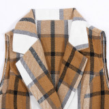 Women's Fashion Plaid Long Vest Turndown Collar Sleeveless Blazer