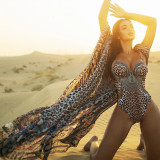 One-Piece Leopard Print Swimsuit Mesh Long Skirt Casual Holiday Women's Swimwear
