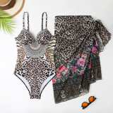 One-Piece Leopard Print Swimsuit Mesh Long Skirt Casual Holiday Women's Swimwear