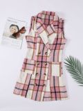 Women's Fashion Plaid Long Vest Turndown Collar Sleeveless Blazer