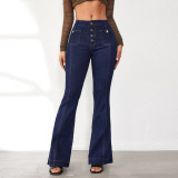 Spring Buttoned Slim Fit Women's High Waist Flare Denim Pants