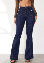 Spring Buttoned Slim Fit Women's High Waist Flare Denim Pants