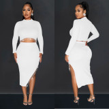 Women Solid Long Sleeve Dress Two Piece Set