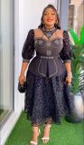 Plus Size Women African Beaded Lace Patchwork Dress