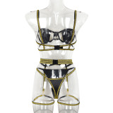 Womens pu Leather Patchwork Sexy LingerieSet