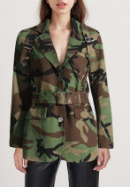 Women Style Camo Print Lace-up Blazer Jacket