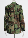 Women Style Camo Print Lace-up Blazer Jacket