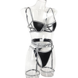 Womens pu Leather Patchwork Sexy LingerieSet