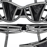Womens pu Leather Patchwork Sexy LingerieSet