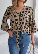 Women Casual Leopard Print Lace Up Chiffon Top Women Casual Leopard Print Lace Up Chiffon Top