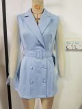 Spring Sexy See-Through Mesh Long Sleeve Double Breasted Slim Waist Chic Women Blazer Dress