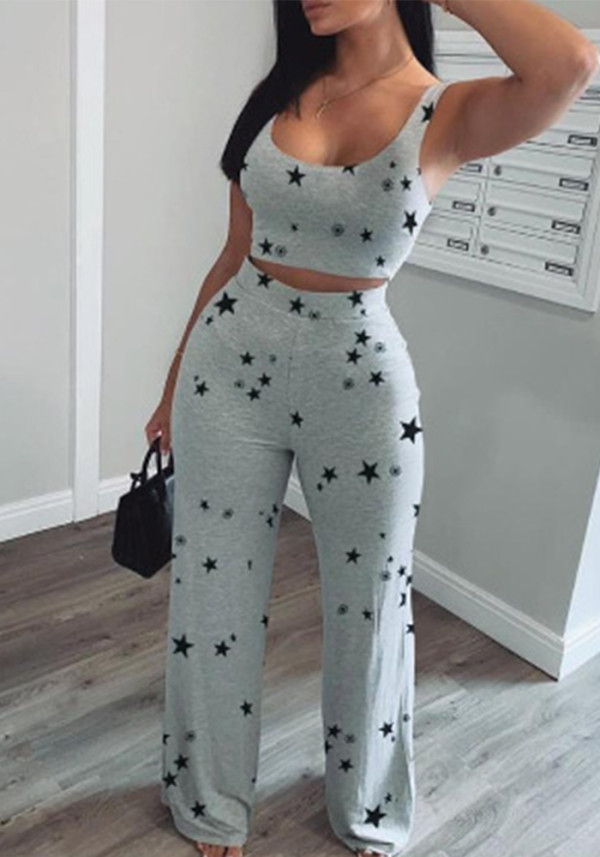 Casual Printed Sports Casual Vest Trousers Two Piece Set
