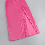 Summer Flower Sexy Strapless Halter Low Back Slit Long Party Dress