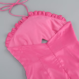 Summer Flower Sexy Strapless Halter Low Back Slit Long Party Dress