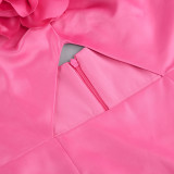 Summer Flower Sexy Strapless Halter Low Back Slit Long Party Dress