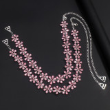 Sexy Shoulder Straps Women's Fashion Pink Diamond Flower Body Chain