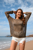 Women Round Neck Heart Print Beach Blouse Holidays Solid knitting Blouse