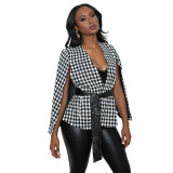 Women Autumn Printed Strappy Casual Cape Jacket