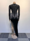 Women Sexy Beveled Beaded Stretch V-Neck Bodycon Dress