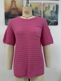 Women Spring and Summer Pocket Short Sleeve Solid knitting Blouse