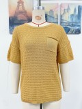 Women Spring and Summer Pocket Short Sleeve Solid knitting Blouse