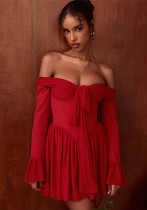 Women's Spring Sexy Off Shoulder Chic Slim Waist Bell Bottom Sleeve Mini Dress Women's Spring Sexy Off Shoulder Chic Slim Waist Bell Bottom Sleeve Mini Dress