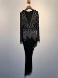 Women Sexy Beveled Beaded Stretch V-Neck Bodycon Dress