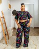 Women Sexy Printed Wide-Leg Stretch Crop Top Two-piece Set