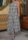 Spring And Summer Chic Halter Neck Sleeveless Houndstooth Printed Loose Top High Waist Pants Two Piece Set