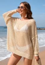 Summer Long Sleeve Solid Color Loose Round Neck Hollow Women's Knitting Shirt Summer Long Sleeve Solid Color Loose Round Neck Hollow Women's Knitting Shirt