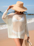 Summer Long Sleeve Solid Color Loose Round Neck Hollow Women's Knitting Shirt
