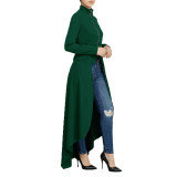 Spring Long-Sleeved High-Neck Slim Zipper Irregular Long Dress