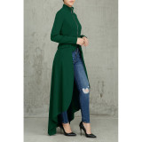 Spring Long-Sleeved High-Neck Slim Zipper Irregular Long Dress