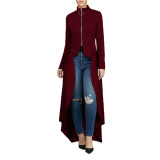 Spring Long-Sleeved High-Neck Slim Zipper Irregular Long Dress