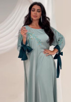 Dubai Arabian Women Beaded Contrast Abaya Robe