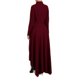Spring Long-Sleeved High-Neck Slim Zipper Irregular Long Dress