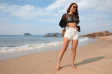 Spring And Summer Women's Bell Bottom Loose Sleeve Round Neck Hollow Knitting Shirt