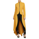 Spring Long-Sleeved High-Neck Slim Zipper Irregular Long Dress