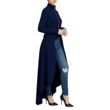 Spring Long-Sleeved High-Neck Slim Zipper Irregular Long Dress