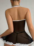 Sexy Cosplay Maid Lingerie See Through Halter Strap Nightdress