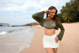 Spring And Summer Women's Bell Bottom Loose Sleeve Round Neck Hollow Knitting Shirt