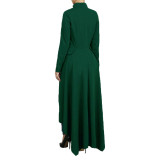 Spring Long-Sleeved High-Neck Slim Zipper Irregular Long Dress