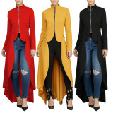 Spring Long-Sleeved High-Neck Slim Zipper Irregular Long Dress