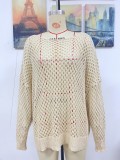 Summer Long Sleeve Solid Color Loose Round Neck Hollow Women's Knitting Shirt